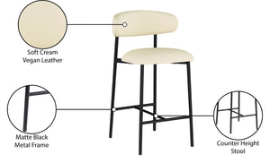 Meridian Furniture Lupita Vegan Leather Counter Stool with Metal Frame for Modern Kitchen Island or Bar Seating Cream Style B 996Cream-C