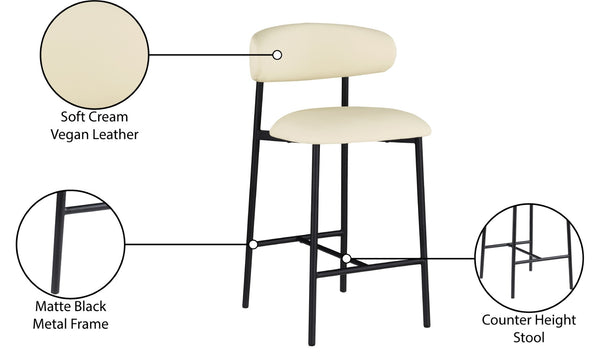 Meridian Furniture Lupita Vegan Leather Counter Stool with Metal Frame for Modern Kitchen Island or Bar Seating Cream Style B 996Cream-C