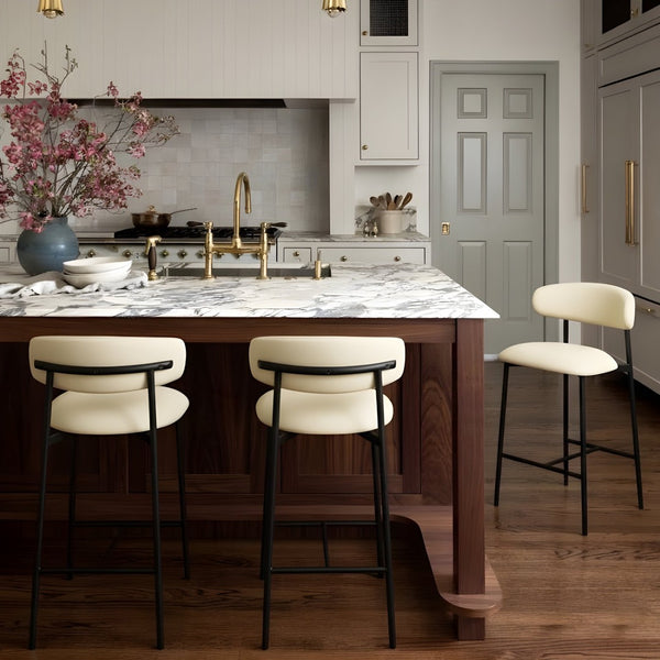 Meridian Furniture Lupita Vegan Leather Counter Stool with Metal Frame for Modern Kitchen Island or Bar Seating Cream Style B 996Cream-C