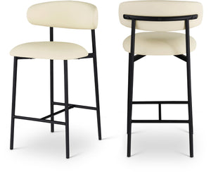 Meridian Furniture Lupita Vegan Leather Counter Stool with Metal Frame for Modern Kitchen Island or Bar Seating Cream Style B 996Cream-C