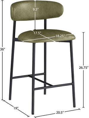 Meridian Furniture Lupita Vegan Leather Counter Stool with Metal Frame for Modern Kitchen Island or Bar Seating Olive Style B 996Olive-C
