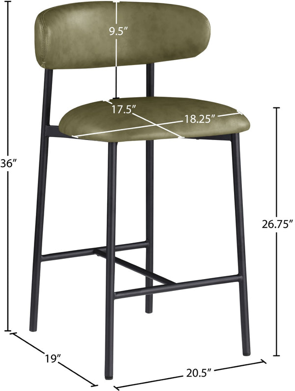 Meridian Furniture Lupita Vegan Leather Counter Stool with Metal Frame for Modern Kitchen Island or Bar Seating Olive Style B 996Olive-C
