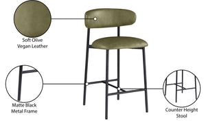 Meridian Furniture Lupita Vegan Leather Counter Stool with Metal Frame for Modern Kitchen Island or Bar Seating Olive Style B 996Olive-C