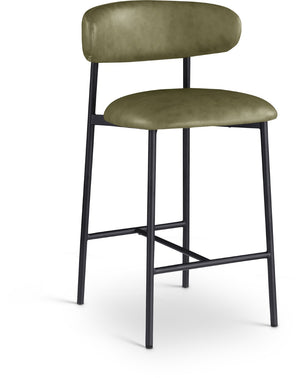 Meridian Furniture Lupita Vegan Leather Counter Stool with Metal Frame for Modern Kitchen Island or Bar Seating Olive Style B 996Olive-C