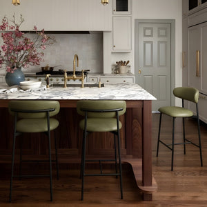 Meridian Furniture Lupita Vegan Leather Counter Stool with Metal Frame for Modern Kitchen Island or Bar Seating Olive Style B 996Olive-C