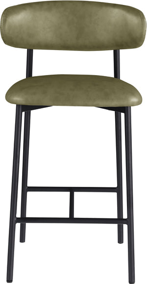 Meridian Furniture Lupita Vegan Leather Counter Stool with Metal Frame for Modern Kitchen Island or Bar Seating Olive Style B 996Olive-C