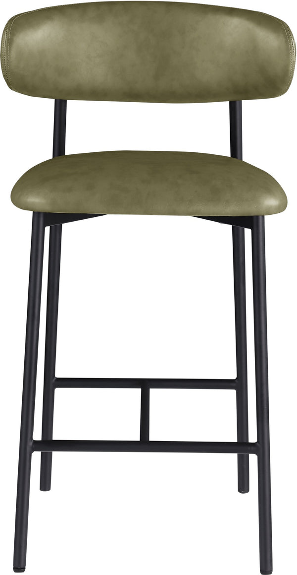 Meridian Furniture Lupita Vegan Leather Counter Stool with Metal Frame for Modern Kitchen Island or Bar Seating Olive Style B 996Olive-C