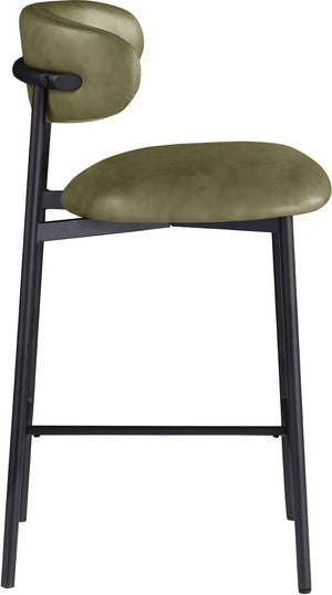 Meridian Furniture Lupita Vegan Leather Counter Stool with Metal Frame for Modern Kitchen Island or Bar Seating Olive Style B 996Olive-C