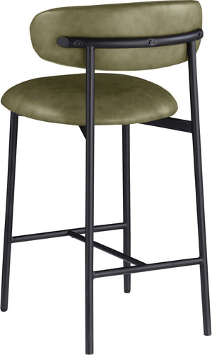 Meridian Furniture Lupita Vegan Leather Counter Stool with Metal Frame for Modern Kitchen Island or Bar Seating Olive Style B 996Olive-C