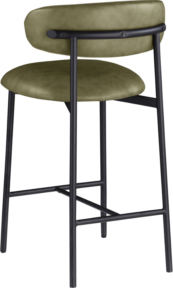 Meridian Furniture Lupita Vegan Leather Counter Stool with Metal Frame for Modern Kitchen Island or Bar Seating Olive Style B 996Olive-C