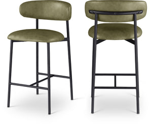 Meridian Furniture Lupita Vegan Leather Counter Stool with Metal Frame for Modern Kitchen Island or Bar Seating Olive Style B 996Olive-C