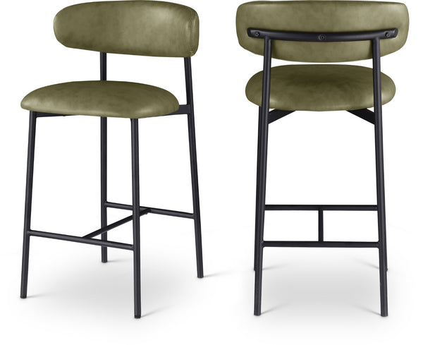 Meridian Furniture Lupita Vegan Leather Counter Stool with Metal Frame for Modern Kitchen Island or Bar Seating Olive Style B 996Olive-C