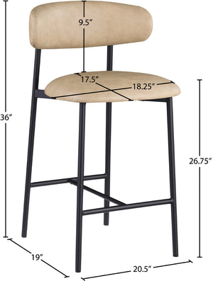 Meridian Furniture Lupita Vegan Leather Counter Stool with Metal Frame for Modern Kitchen Island or Bar Seating Tan Style B 996Tan-C