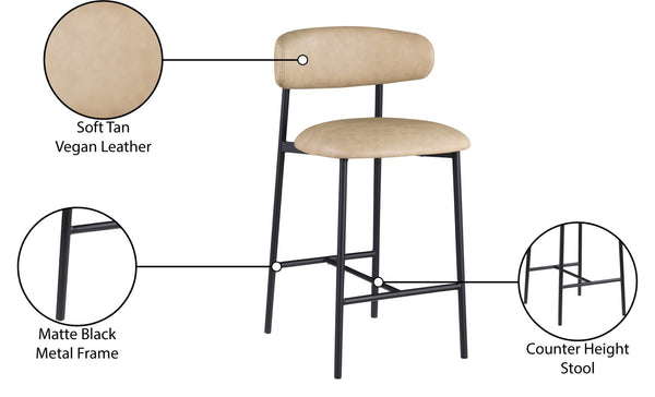 Meridian Furniture Lupita Vegan Leather Counter Stool with Metal Frame for Modern Kitchen Island or Bar Seating Tan Style B 996Tan-C