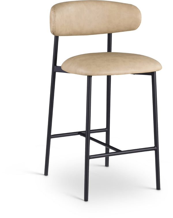 Meridian Furniture Lupita Vegan Leather Counter Stool with Metal Frame for Modern Kitchen Island or Bar Seating Tan Style B 996Tan-C