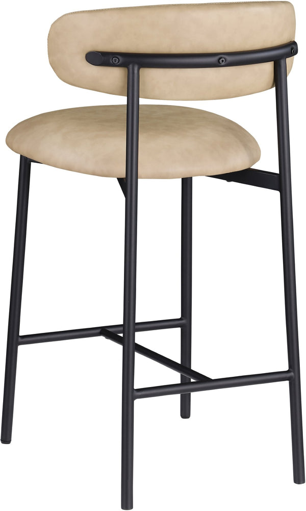 Meridian Furniture Lupita Vegan Leather Counter Stool with Metal Frame for Modern Kitchen Island or Bar Seating Tan Style B 996Tan-C