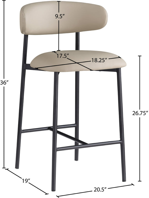 Meridian Furniture Lupita Vegan Leather Counter Stool with Metal Frame for Modern Kitchen Island or Bar Seating Taupe Style B 996Taupe-C