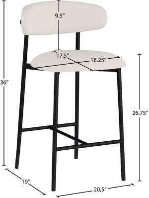 Meridian Furniture Lupita Vegan Leather Counter Stool with Metal Frame for Modern Kitchen Island or Bar Seating Off-White Style B 996White-C
