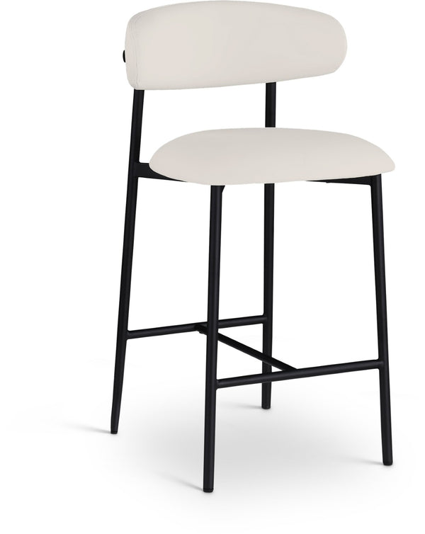 Meridian Furniture Lupita Vegan Leather Counter Stool with Metal Frame for Modern Kitchen Island or Bar Seating Off-White Style B 996White-C