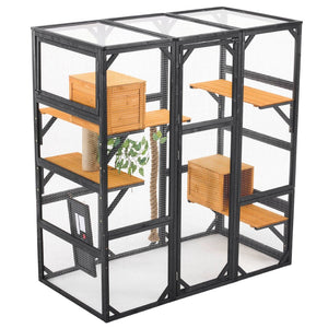 English Elm Outdoor Pine Wood Catio Enclosure with Platforms Condos and Walk-in Access for Cats N719P283198B
