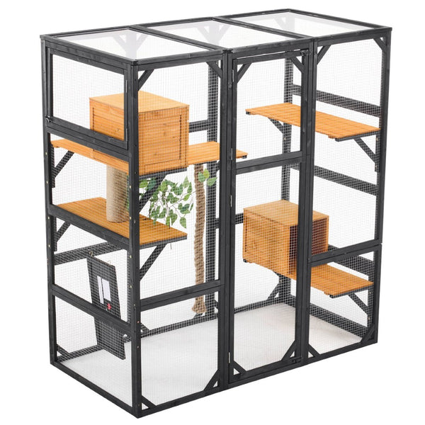 English Elm Outdoor Pine Wood Catio Enclosure with Platforms Condos and Walk-in Access for Cats N719P283198B