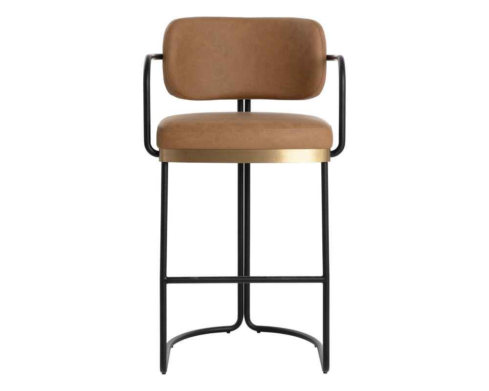 Sunpan Jalen Barstool - Stylish Milliken Cognac With Gold Accents, Perfect For Home Or Commercial Spaces Brown Faux Leather 111701
