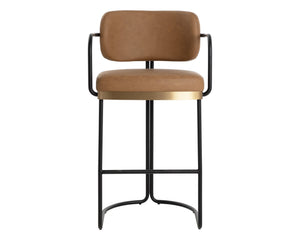 Sunpan Jalen Barstool - Stylish Milliken Cognac With Gold Accents, Perfect For Home Or Commercial Spaces Brown Faux Leather 111701