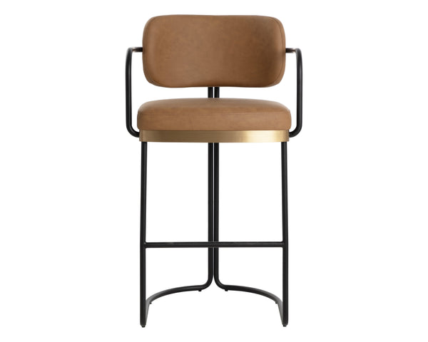 Sunpan Jalen Barstool - Stylish Milliken Cognac With Gold Accents, Perfect For Home Or Commercial Spaces Brown Faux Leather 111701