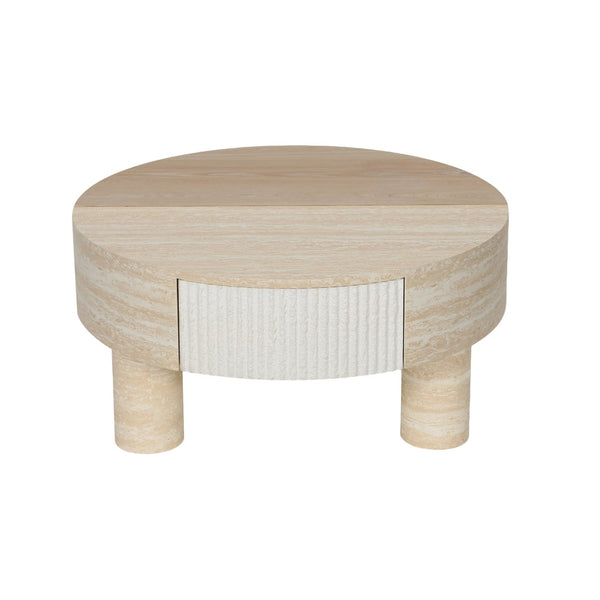 English Elm Round Fluted Coffee Table with Flip Top Hidden Storage Drawers for Small Living Rooms W3040P428644