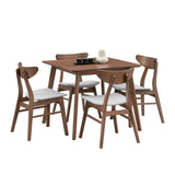 English Elm (1 Table With 4 Chairs)Wooden Dining Table Set, Modern Simple Design Square Kitchen Table and Fabric Upholstered Dining Chairs For Dining Room, Kitchen, Saving Space,Walnut