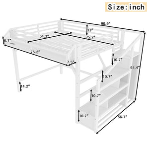 English Elm Twin House Frame Bed Pine Wood with Storage Drawers and Shelves for Kids Bedroom W1580S00411