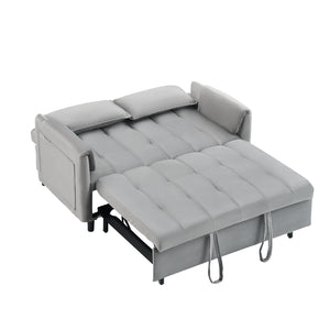 English Elm 52 Grey Modern Velvet Sofa Bed Convertible 3-in-1 Small Loveseat with Pillows, Pockets, Metal Legs, 500lb Capacity W1658P266339
