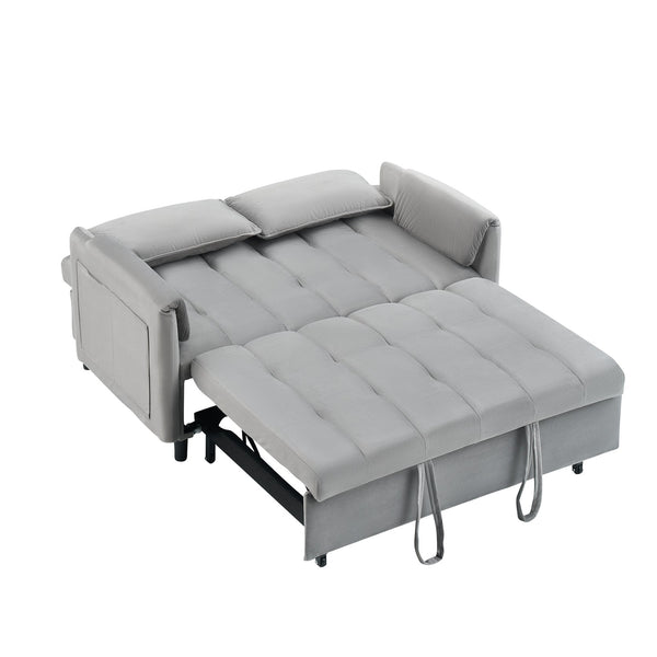 English Elm 52 Grey Modern Velvet Sofa Bed Convertible 3-in-1 Small Loveseat with Pillows, Pockets, Metal Legs, 500lb Capacity W1658P266339
