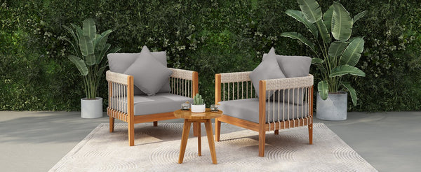 English Elm Christopher Knight Home® - 3 Pcs Set Acacia Wood Outdoor Lounge Chairs - Handwoven Rope, Water-Resistant Cushions, Boho Chic N767P265743G002_63163.00