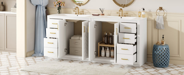 English Elm 72'' Bathroom Vanity With Ceramic Sink - Elegant Solid Wood Freestanding Set With Ample Storage & Soft-Close Doors N710SS00015K