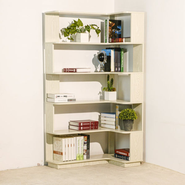 English Elm 90cm L-shaped Corner Bookcase Five Tier Mdf Open Shelving for Living Room Office W2899P444151