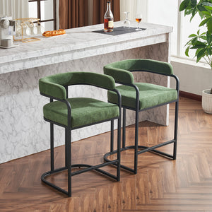English Elm Modern Chenille Counter Stools Set of 2 — Upholstered Ergonomic Bar Chairs with Metal Frame & Armrests for Kitchen Island Green W1901P264277