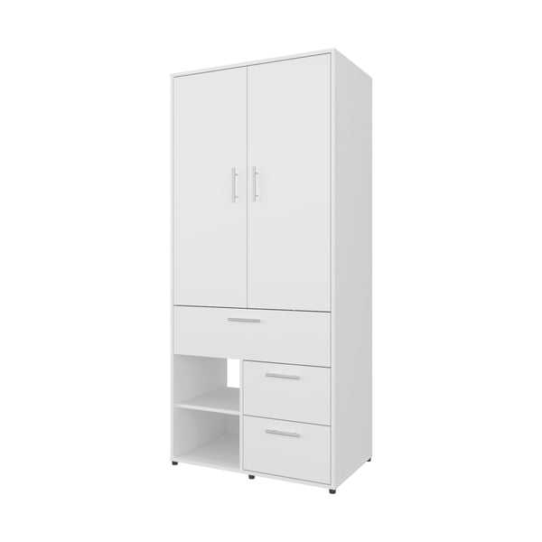 English Elm White Multi-Storage Wardrobe with Rod and Shelves — Modern Melamine Organizer with Drawers, 70.9"H, 31.5"W B062S01140