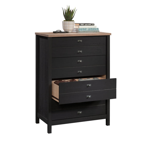 English Elm 4-Drawer Chest – Sleek Black Finish, Durable Engineered Wood, Contemporary Farmhouse Style, Easy Assembly B356P402626
