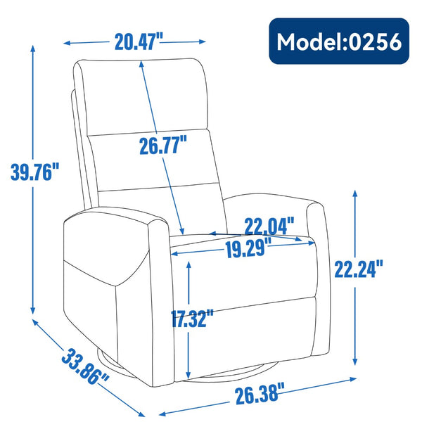 English Elm Manual Swivel Rocker Recliner Chair Upholstered in Fabric for Living Room Comfort W3224P289293