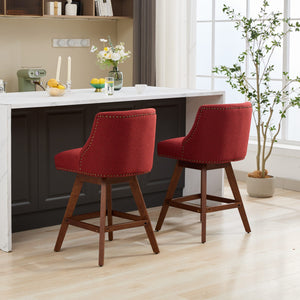 English Elm Counter Curved Back Swivel Barstool Set of 2 with Thick Foam & Steel Spring Cushion, 360° Rotation, 300lb Capacity WINE RED W1143P237898
