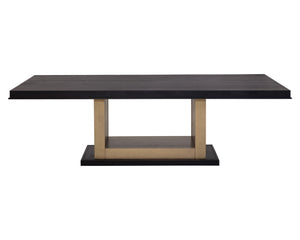 Sunpan Judson 100" Dining Table - Elegant Black Oak with Unique Texture & Warm Brass Accents for Your Home