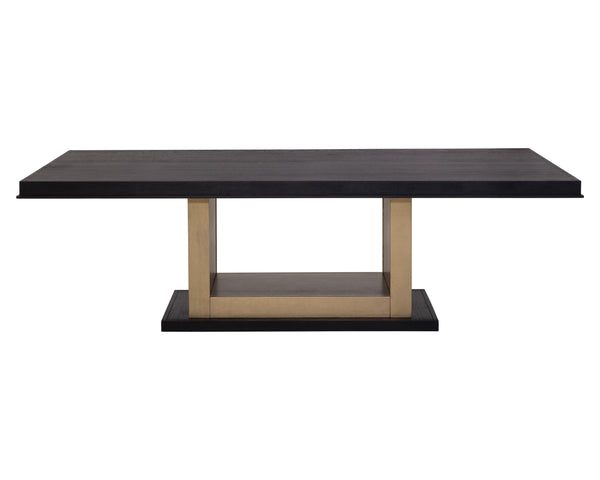 Sunpan Judson 100" Dining Table - Elegant Black Oak with Unique Texture & Warm Brass Accents for Your Home