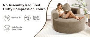 English Elm Round Cloud Sofa Bed Waffle Fabric Memory Foam Convertible Couch for Small Space Living Brown W3224P492001