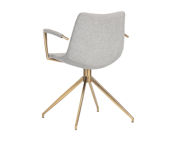 Sunpan Andres Swivel Dining Armchair – Elegant Industrial Design with Gold Legs for Stylish Dining Spaces Belfast Heather Grey