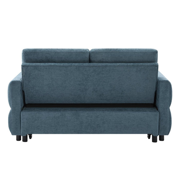 English Elm Convertible Chenille Sleeper Loveseat with Usb Ports and Reclining Backrest for Small Spaces Blue N719P390439C