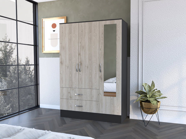 English Elm Florencia Mirrored Armoire 70.8" High with Double Door Mirrored Cabinet, Shelves and Spacious Drawers Multicolor 75 L x 24 W x 4 H B128S00090