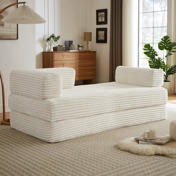 English Elm Loveseat Cloud Sectional Sofa with Corduroy Upholstery Plush Sponge Core Modular Design Beige W2339P411913