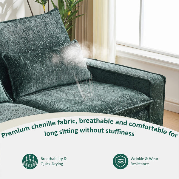 English Elm 99'' Sectional Cloud Deep Seat Couch - Plush Chenille 4-Seat L-Shaped Sofa with Movable Ottoman, Stain-Resistant Comfort and Ergonomic Lumbar Support Green W3373S00025