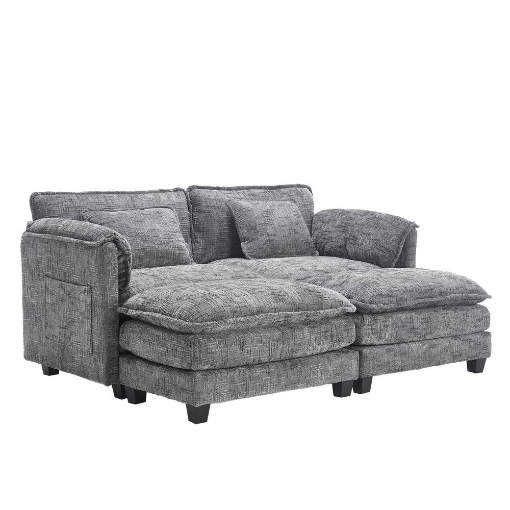 English Elm United Cozy Two-Seat Sofa With Chenille Fabric, Detachable Armrests, Footstools & Side Pockets W1568S00142-GIGA
